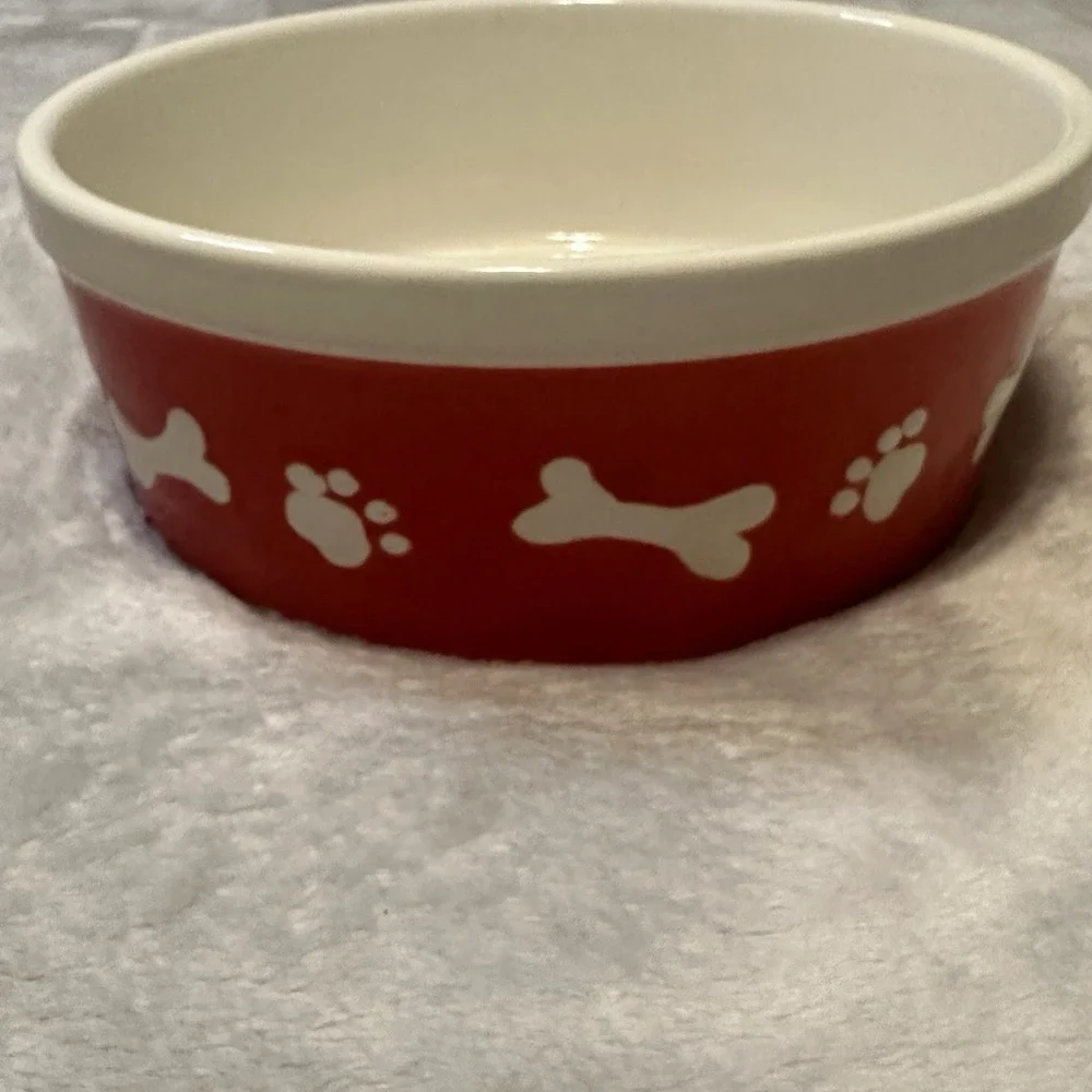 Texas Tech Red Raiders Dog Bowl Food or Water Red White Bones Ceramic‎ Stoneware